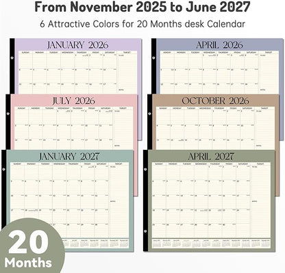 Forvencer 22" x 17" Large Desk Calendar 2026, 20 Months Calendar Runs from November 2025 to June 2027, 2026 Desk Calendar Monthly Planner with Plastic Cover for Home School Office, Green