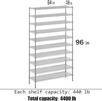 Regal Altair 18" Deep x 54" Wide x 96" Height Wire Shelving Kit | 10-Tier | NSF Commercial Storage Rack Unit