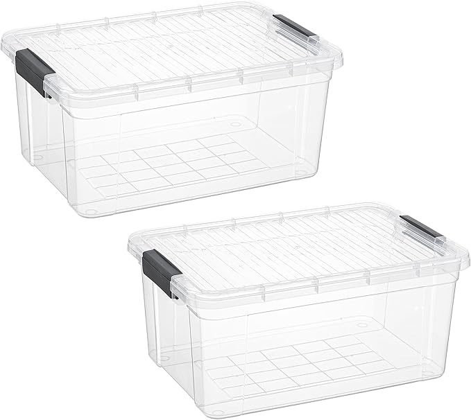 Superio Storage Bins with Lids- 2 Pack, 21 Qt Clear Boxes for Organizing, Stackable Plastic Containers- BPA Free, Non-Toxic, Odor Free, Organizer for Home, Office, Dorm