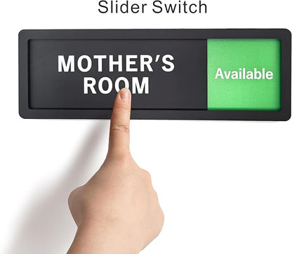 Mother's Room Sign – Privacy In Use / Available Slide Switch Sign, Premium Durable Acrylic Material, Super Strong Self-Adhesive, Quick Installation, Suitable For Your Home And Business ( 9×3 Inches, Black)