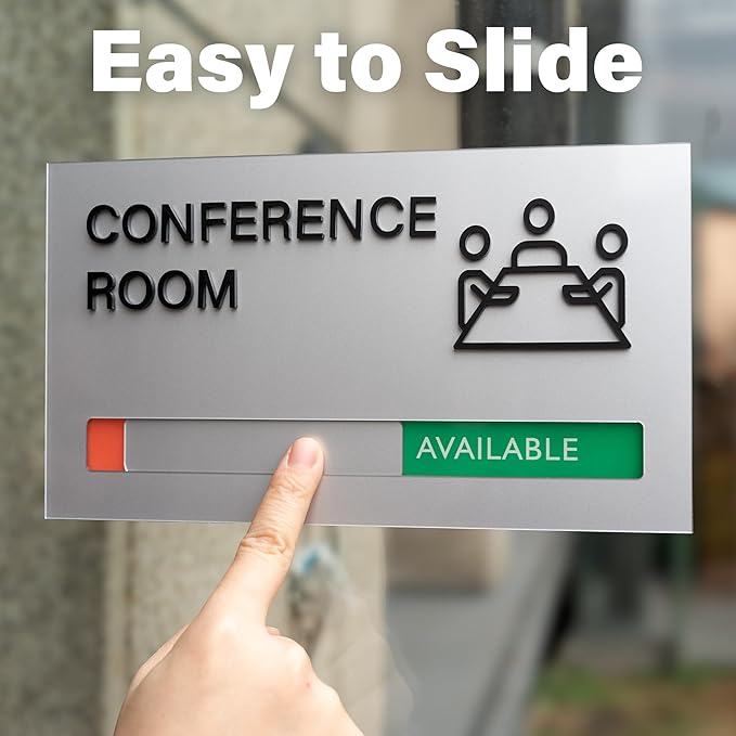 Conference Room Door Signs for Office, Meeting In Progress Door Sign, In Use Available Slider Indicator Tells Whether Room Vacant Or Occupied