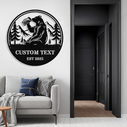 Custom Bear Metal Sign, Custom Bear Metal Wall Art Decor, Personalized Last Name Signs for Home, Rustic Farmhouse Black Wall Decor for Cabin, Bedroom, Living Room, Porch