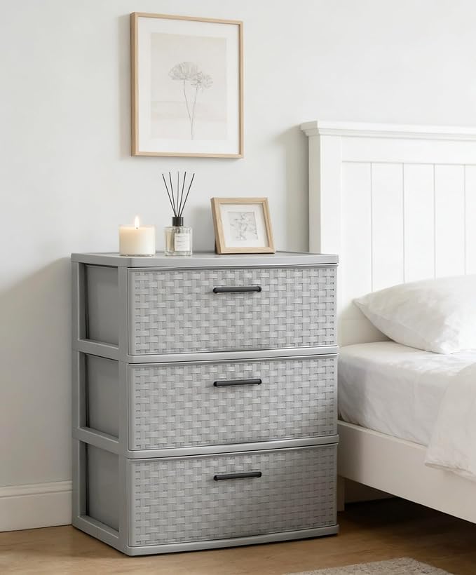 3 Drawer Wide Weave Tower color：Cement