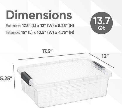 Superio Clear Storage Boxes with Lids, 16 Quart Plastic Container Bins for Organizing, Stackable Crates, BPA Free, Non Toxic, Odor Free, Organizers for Home, Office and Dorm, 4 Pack