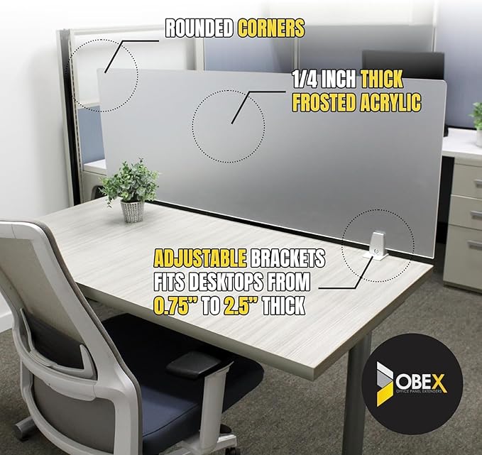 OBEX Clear Acrylic Desk Mounted Privacy Panel, 18" x 30", Clear