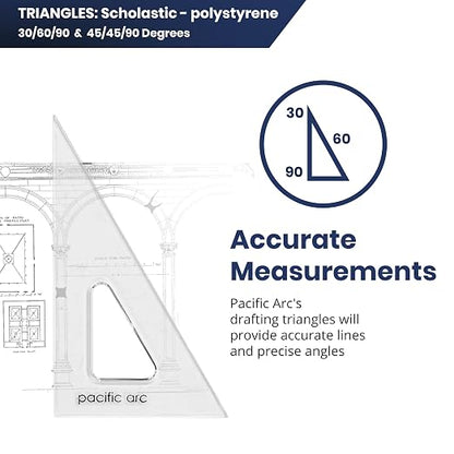 Pacific Arc's Scholastic Triangle - 6 inch - Clear - 30/60 Angle - Plain Edge - Polystyrene - Technical Drawing Tools, Drafting, Architect and Engineering