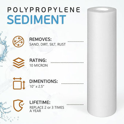 Ronaqua 10 Micron Sediment Water Filter Cartridge 10"x2.5", NSF Certified, 4-Layer Filtration for any 10-inch RO Units & Whole House Systems, Compatible with Culligan P5, AP110, WHKF-GD05, 4 Pack