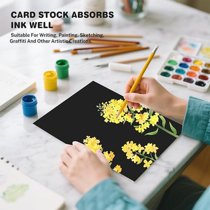 Cardstock 8.5 X 11, 40 Sheets Black Card Stock, 75lb/ 200gsm Copy Paper, Cardstock Printer Paper For Art, Drawing, Invitations, DIY Cards, Watercolor, Craft, Construction, School & Office Supplies