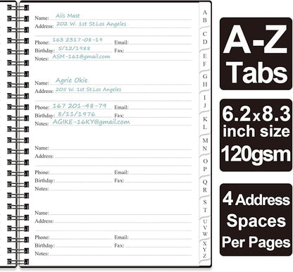 Address Book with Alphabetical Tabs - A5 Telephone & Address Book with Address Contacts, Special Date, Phone, Birthday & Internet Login Password for Home and Office, 6.2" x 8.5", Black