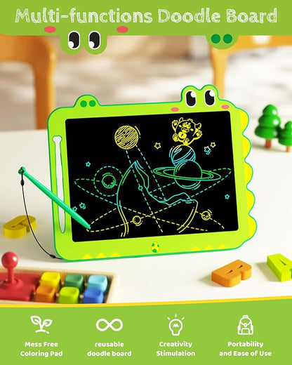 Kikapabi LCD Writing Tablet for Kids, 12 inch Dinosaur Doodle Board Toys Gifts for Boys Girls Age 3 4 5 6 7 Year Old, Mess-Free Drawing Pad Portable Learning Travel Toy Birthday Christmas Gift Green