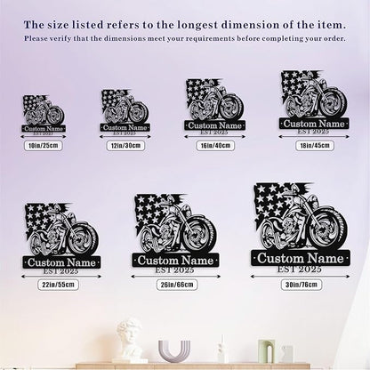 Custom US Flag Motorcycle Metal Signs Personalized Biker Name Sign Custom Garage Decor Motorbikes Wall Art Decor Motorcycle Sign Men Room Decorate Gifts for Men Husband Rider