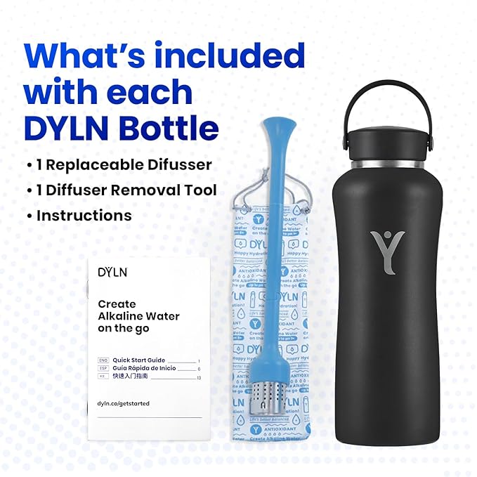 DYLN Hydrogen Water Bottle | Create Hydrating Alkaline Hydrogen-Rich Water Up to 9 pH | Vacuum Insulated Stainless Steel Water Bottle | Keeps Water Cold for 24 Hours