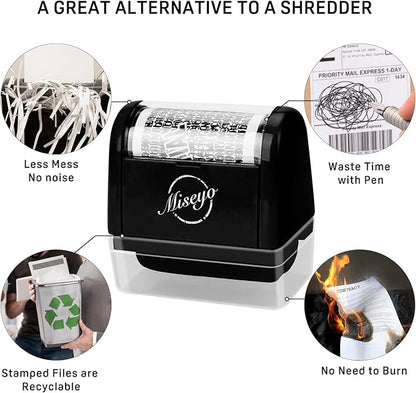Miseyo Identity Theft Protection Roller Stamp Set - Black (6 Refill Ink Incleded)