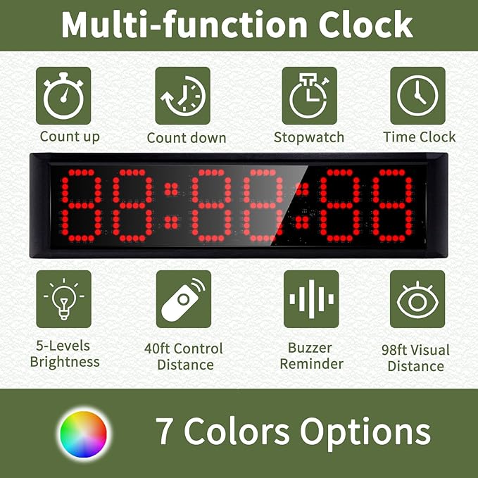 Large LED Display Digital Race Timer Clock with Tripod,Battery,Remote Control,Function-Countdown/Up/Time Clock,for Sports Events, Races, Meetings, Presentations (Non-Waterproof +RGB)