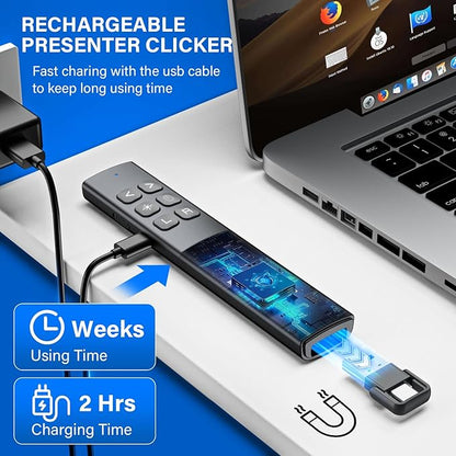 Presentation Clicker with Air Mouse - USB C Wireless Presenter Remote Clicker with Light Pointer, RF 2.4GHz PowerPoint Clicker for Presentation, Computer Pointer Clicker Slide Advancer for Mac,Laptop