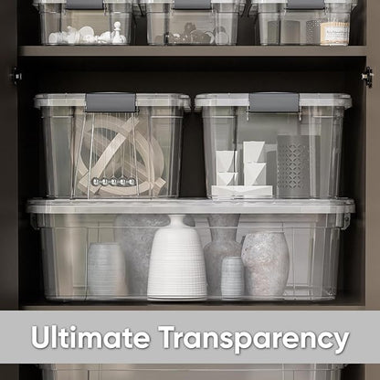 Superio Storage Bins with Lids- 4 Pack, 6.6 Qt Clear Boxes for Organizing, Stackable Plastic Containers- BPA Free, Non-Toxic, Odor Free, Organizer for Home, Office, Dorm