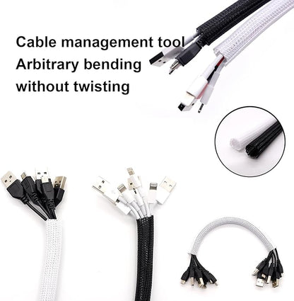 QCSIW 3/4" x50ft Braided Cable Sleeve – Pet-Proof Split Wire Loom Tubing for USB, Power, Audio/Video Cords – Expandable Chew-Resistant Sleeving, Durable Wire Management Black