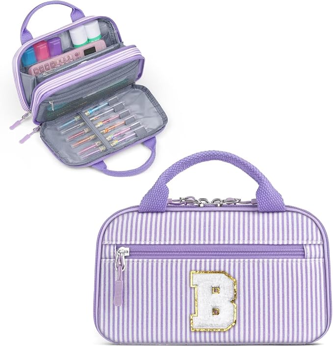 YOOLIFE Pencil Case for Girls, Cute Pencil Pouch Pen Case, Large Capacity Aesthetic School Supplies for Teen Girls, Purple B