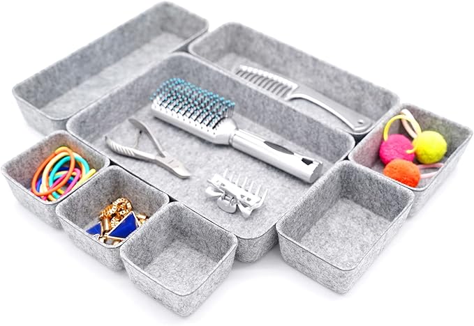 Welaxy Desk Drawer organizers tray Felt storage bins aesthetics room décor for home office dorm closet decluttering minimalist lifestyle (Gray)