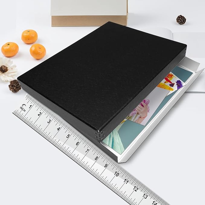 Lineco Museum Archival Storage Box, 9.75x12.75x1.5 in. Drop Front Design. Acid-Free with Metal Edge. Organize Photos, Pictures, Prints, Documents, Crafts, DIY. Black, 2 Pack