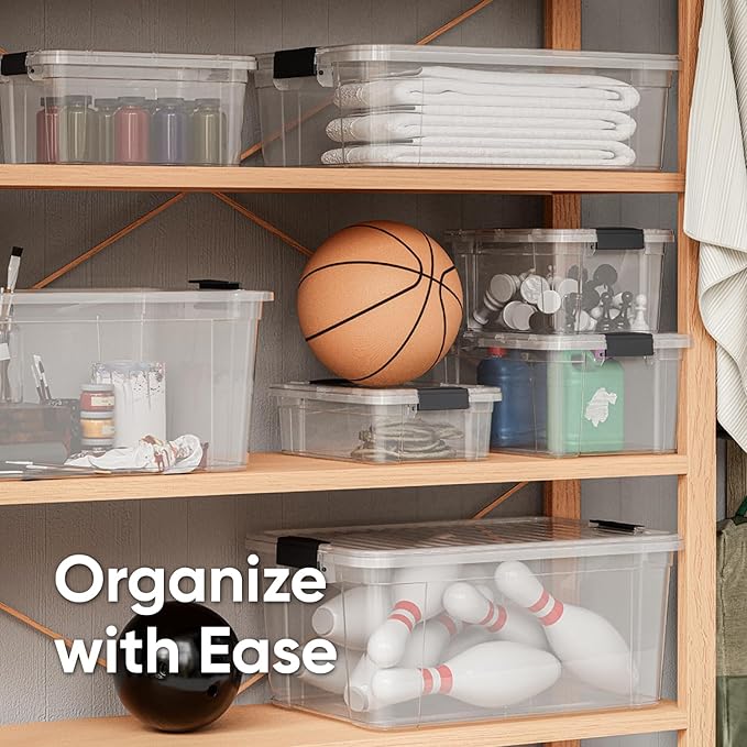Superio Storage Bins with Lids- 4 Pack, 4.5 Qt Clear Boxes for Organizing, Stackable Plastic Containers- BPA Free, Non-Toxic, Odor Free, Organizer for Home, Office, Dorm