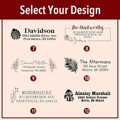 Custom Floral Address Stamp | Choose from 12 Designs | Multiple Ink Color Options | Envelope Return Address Stamp for Couple or Family (Design 2, Extra Large)