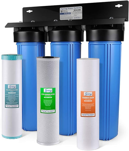 iSpring WGB32BM 3-Stage Whole House Water Filtration System & WSP-100 Reusable Whole House Spin Down Sediment Water Filter 100 Micron, 1" MNPT + 3/4" FNPT, Brass