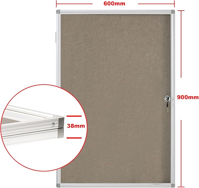 BIBOC Enclosed Felt Bulletin Board 36x24 inch Lockable Cork Noticeboard Display Cases Tamperproof Notice Poster Memo Board with Class Aluminum Frame (Felt, 24×36 inches)