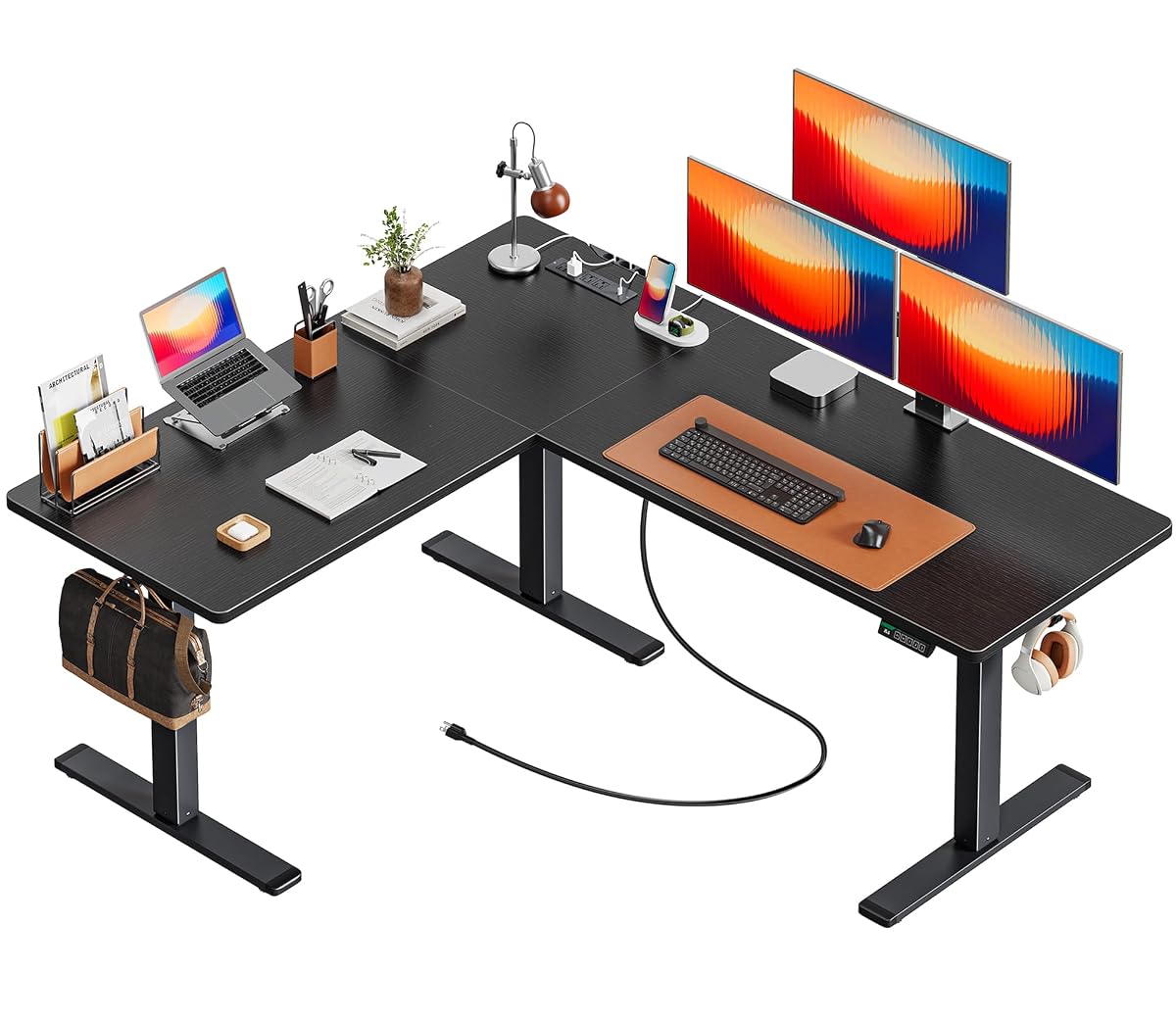 63 x 55 Inch L Shaped Standing Desk with Power Outlets