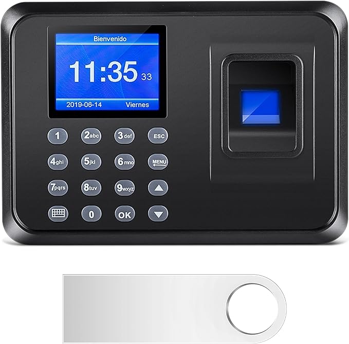 Fingerprint Time Clocks for Employees - Time Clock for Small Business Automatic Calculate Working Hours and Deduct Lunch Time, Punch and Power-off Protection with 8G USB Drive (0 Monthly Fee)