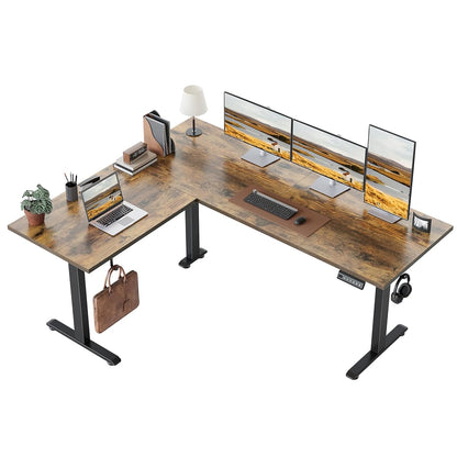 L Shaped Standing Desk 63 x 48 Inch, Electric Height Adjustable Corner Desk for Home Office Workstation, Ergonomic Sit to Stand Computer Table with Memory Controller, Rustic Brown
