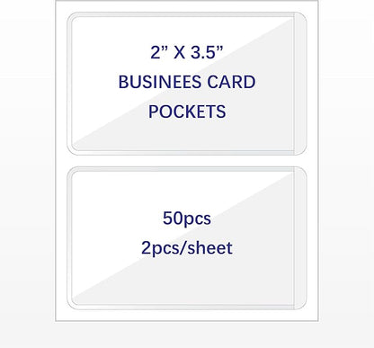 Clear Adhesive Business Card Pocket swith Side Open for Loading, 50 Pack, Plastic Labels Holders for Storage Bins and Library Card, Ideal for Organizing and Protecting Your Business Cards
