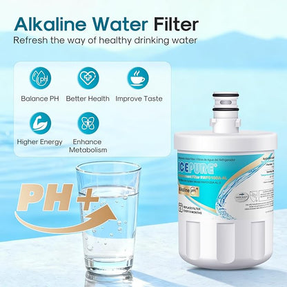 ICEPURE Alkaline 5231JA2002A Refrigerator Water Filter Replacement for LG LT500P, ADQ72910901, GEN11042FR-08, Kenmore 9890, ADQ72910907, LFX25973S, LFX25974ST, 46-9890, LSC27925ST, Enhances PH, 2Pack