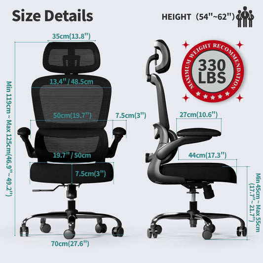 ( Black Pack of 3) Office Chair Ergonomic Desk Chair, 330 LBS Home Mesh Office Desk Chairs with Wheels, Comfortable Gaming Chairs