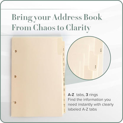 Gallery Leather A-Z Dividers for 3 Ring Binder - Binder and Address Book Alphabet Letter Tabs for Smooth Contact Organization