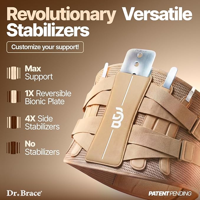 DR. BRACE® Lower Back Brace for Men & Women for Lower Back Pain Relief, Revolutionary Versatile Splints System & Removable Lumbar Pad, Adjustable & Breathable Back Support Brace (41.3-47.2″)