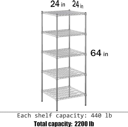 Regal Altair 24" Deep x 24" Wide x 64" Height Wire Shelving Kit | 5-Tier | NSF Commercial Storage Rack Unit