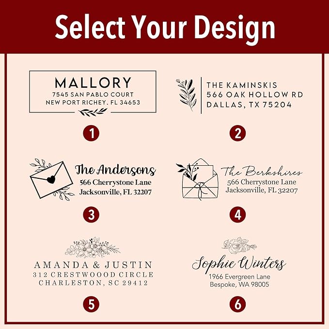 Custom Floral Address Stamp | Choose from 12 Designs | Multiple Ink Color Options | Envelope Return Address Stamp for Couple or Family (Design 6, Extra Large)