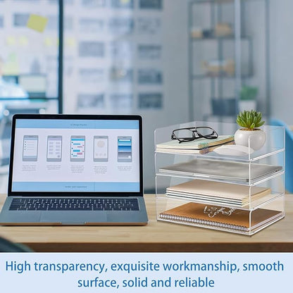 Harloon 4 Tier Acrylic Paper Tray Paper Organizer for Desk Clear File Organizer 12. 4 x 8. 7 x 2. 7 Inches File Tray for Office Workspace Desktop Storage, No Need to Assemble (Transparent)