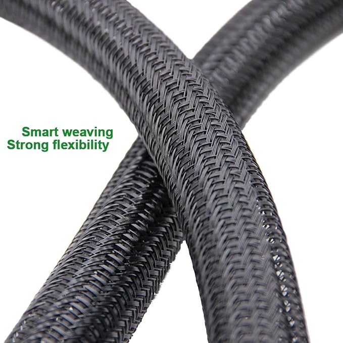 2pcs 5ft-3/4inch Black/White Cable Sleeve - Protects Cords from Pets & Organizes Wires - Modern Style - Polyester Material - Flame Retardant - Easy to Use & Cut (Black, 5ft-3/4inch)