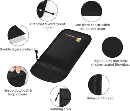 2 Pack Small Fireproof Wallet Pouch, Non-Itchy Waterproof Cash Bag with Zipper, 8 x 5.12 inch, Black, Safe-Accessories