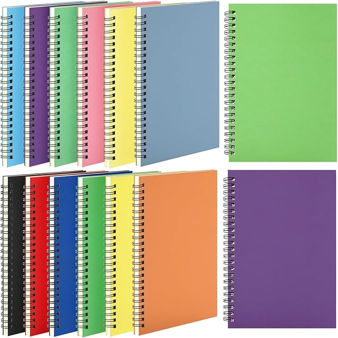 Leelosp 12 Pack Small Spiral Notebook A5 Lined College Ruled Spiral Journal Notebook 5.5 x 8.3 Inch Kraft Cover, 120 Pages for Work Students Office Business(Colorful)