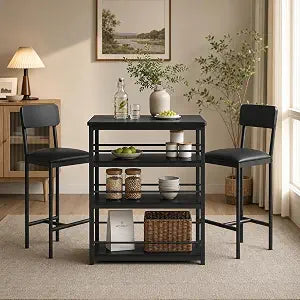 Farmhouse Counter Height Kitchen Table with 2 Bar Stools