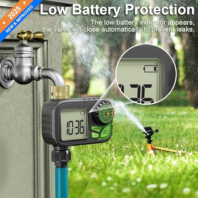 Sprinkler Timer Water Hose Timer - Programmable Digital Irrigation Outdoor Waterproof with Rain Delay, Manual, Automatic Watering System for Yard, Lawn, and Garden Hose Brass Inlet 1 Outlet