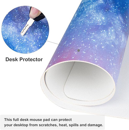 QIYI Large Desk Pad, Milky Way Mouse Pad Desktop Decor, Waterproof PU Leather Desk Cover Protector, Desk Accessories for Office Home Work Writing Gaming 31.5" x 15.7" - Blue Galaxy