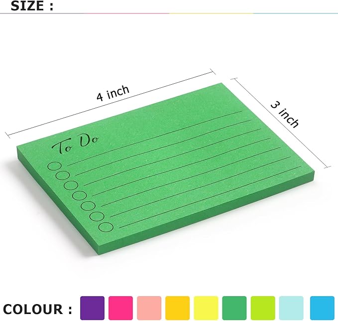 Eastern Wolf 9 Pads to Do Lined Sticky Notes, 9 Bright Multi Colors Self-Stick Note Pads, 3x4 Inch with Line Adhesive Memo Sticky Notes Notepad, 50 Sheet/Pad
