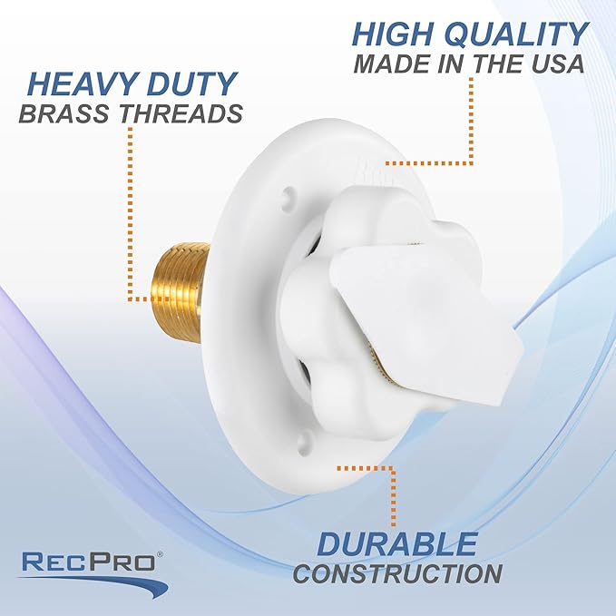 RecPro RV Camper Motorhome Trailer Marine White City Water Fill Inlet Flange Brass with Check Valve (with Hose Elbow)