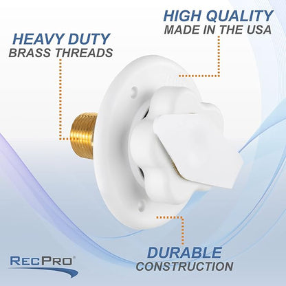 RecPro RV White City Water Fill Inlet Flange Brass with Check Valve | Made in America (No Hose Elbow)