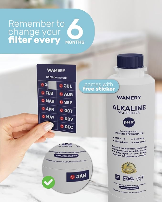 Wamery Alkaline Refrigerator Water Filter Replacement - Model DA29-00020B (HAF-CIN/EXP), 6-Month/300-Gallon, Twist-In Tool-Free Install, IAPMO to NSF/ANSI 42, 1 Pack