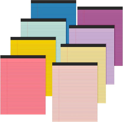 Fuutreo 8 Pcs 8.5'' x 11'' Colored Legal Pad Writing Pads Narrow Ruled 50 Sheets Per Notepad Perforated Writing Notepad Office Supplies for College Office Business (Childlike Color)